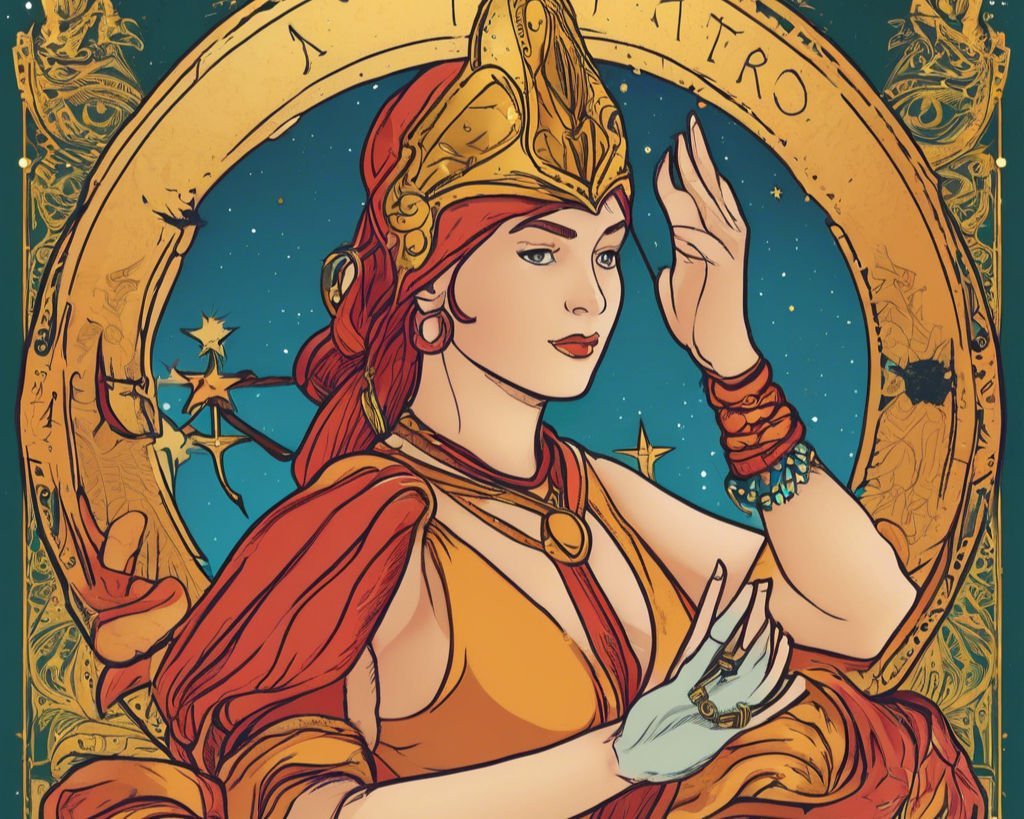 Woman with tarot cards for protection, wearing a crown and jewelry, mystical background.